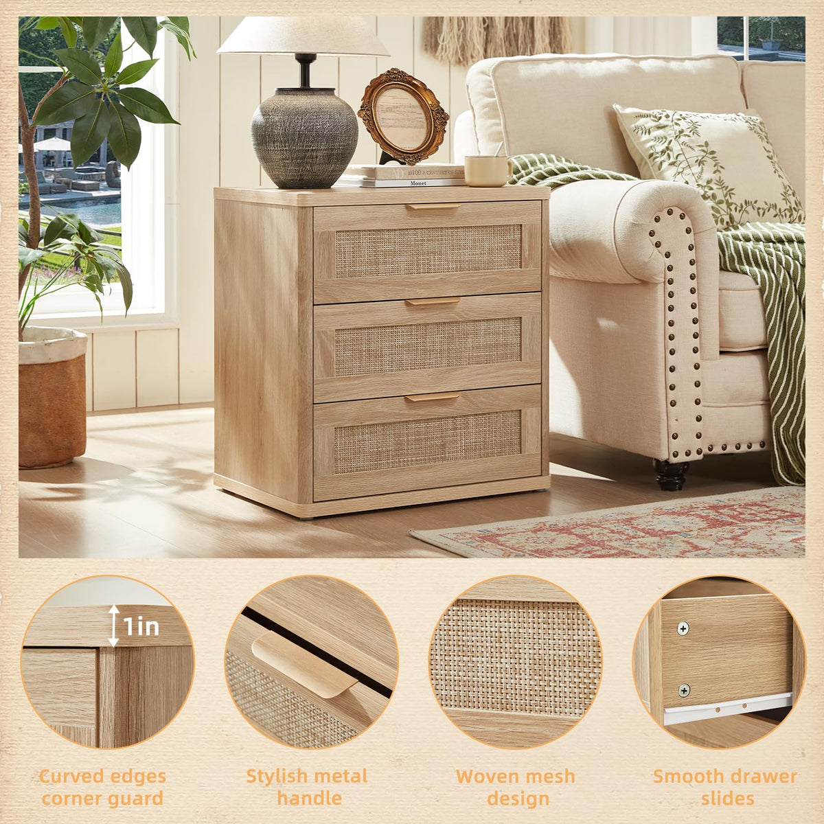 Rattan 23" Nightstands Set of 2 with Drawers O118679