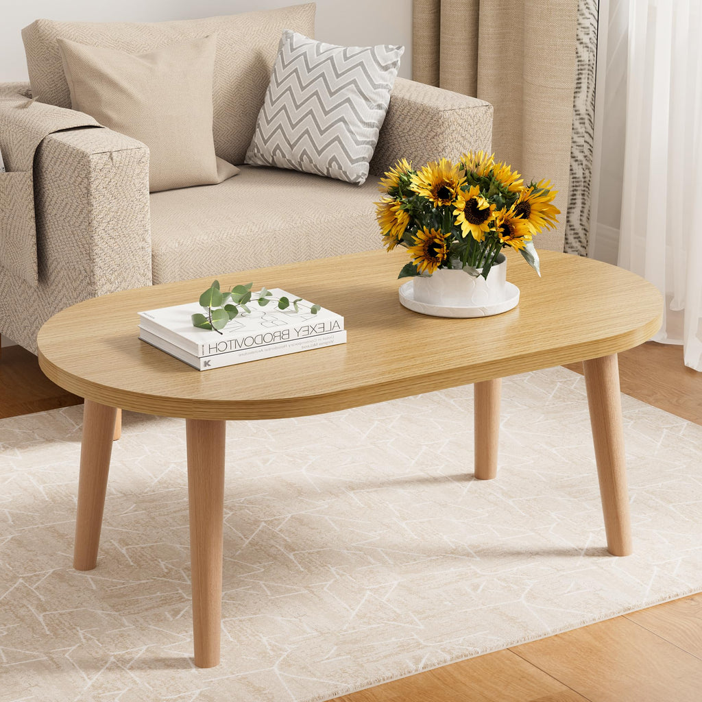 Small Oval Coffee Table with Solid Wood Legs R22170