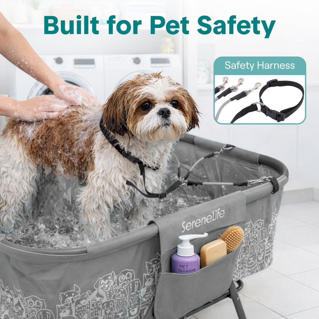 Foldable Dog Bath Tub with Drain Hose, 130 lb Capacity, Gray J5038