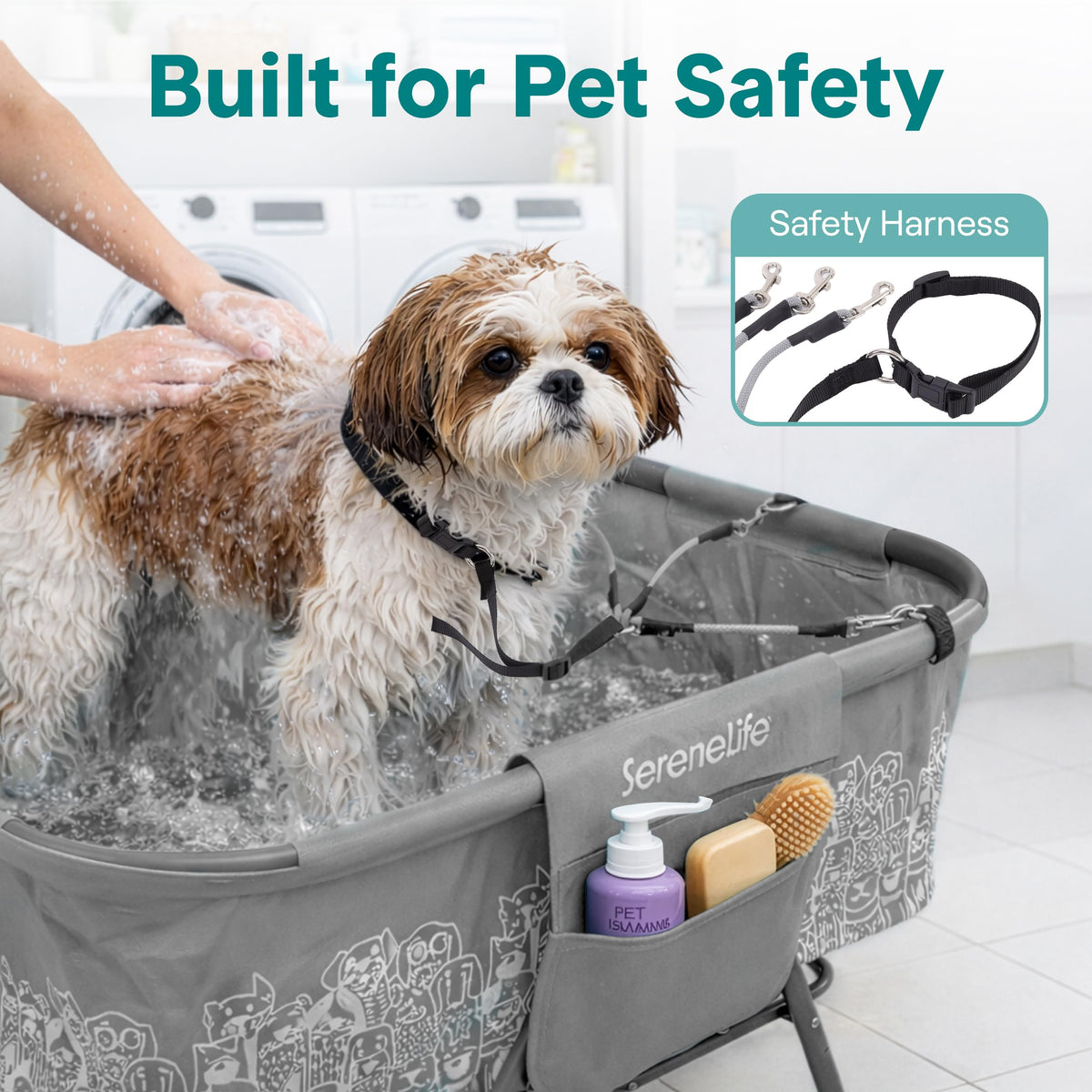 Foldable Dog Bath Tub with Drain Hose, 130 lb Capacity, Gray J5038