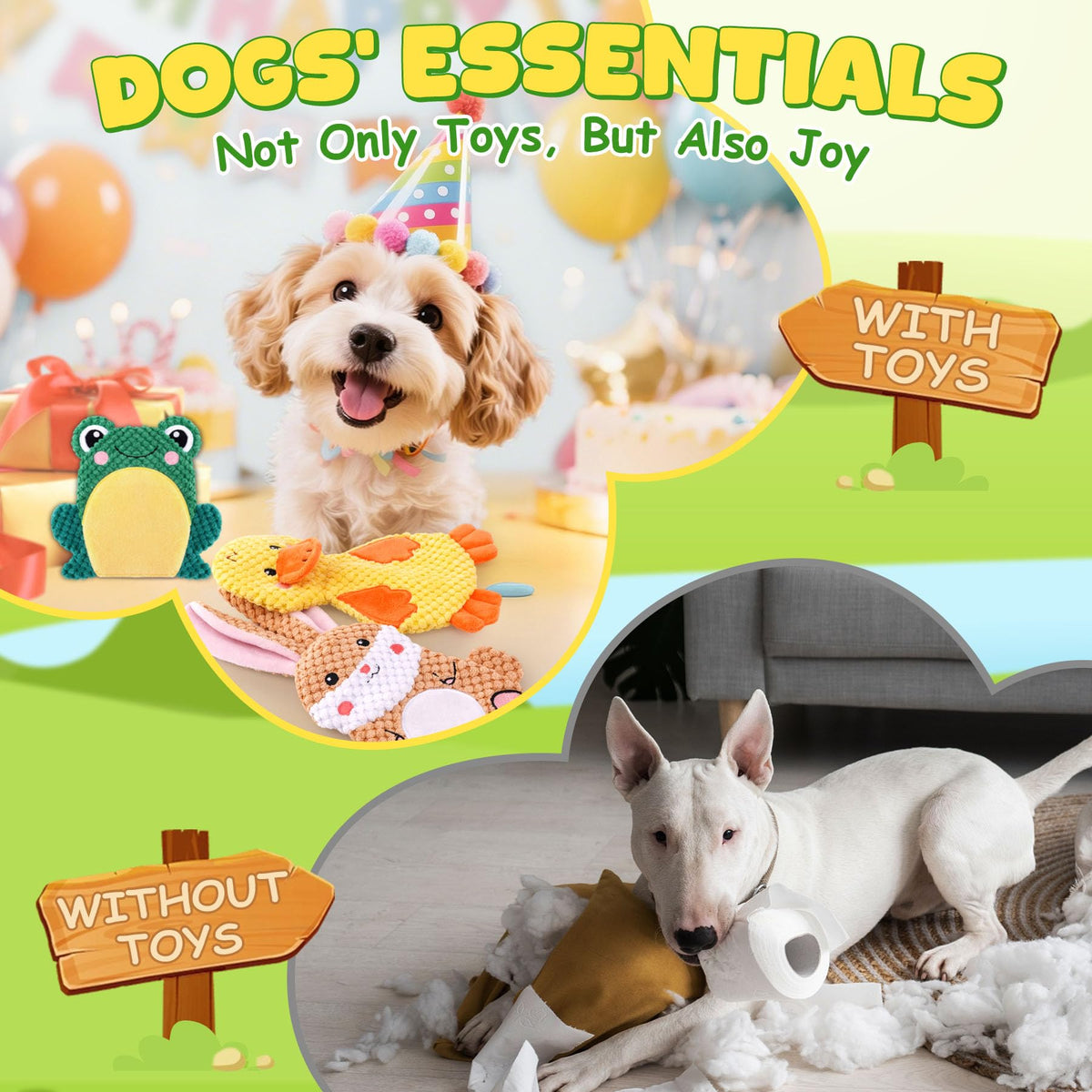 3 Pack No Stuffing Squeaky Crinkle Dog Toys L67418
