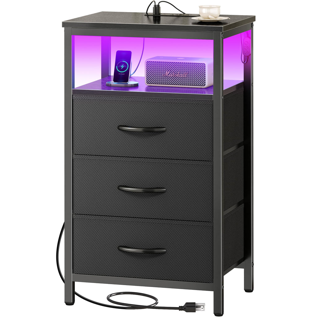 3 Drawer Nightstand with Charger Station and LED Lights C23224