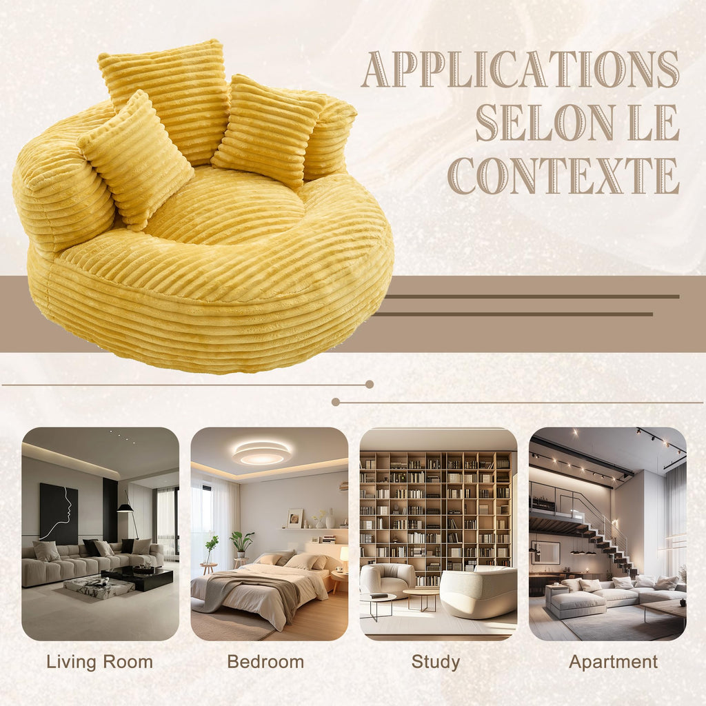 43" Mustard Yellow Corduroy Beanbag Sofa with Memory Foam W64432