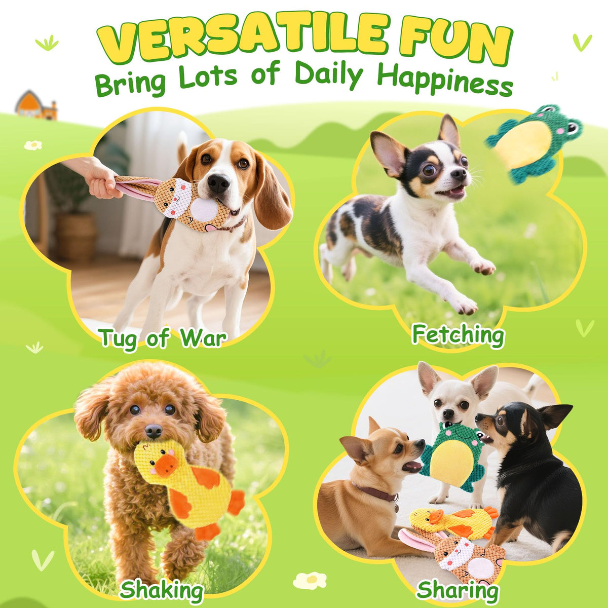 3 Pack No Stuffing Squeaky Crinkle Dog Toys L67418