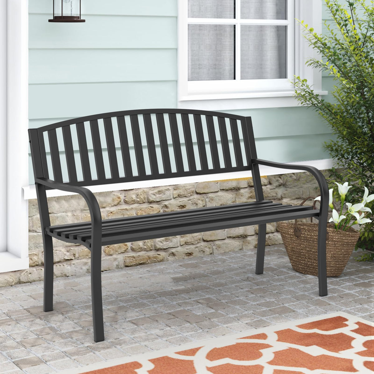 Weatherproof Heavy-Duty Wrought Iron Outdoor Bench T721230
