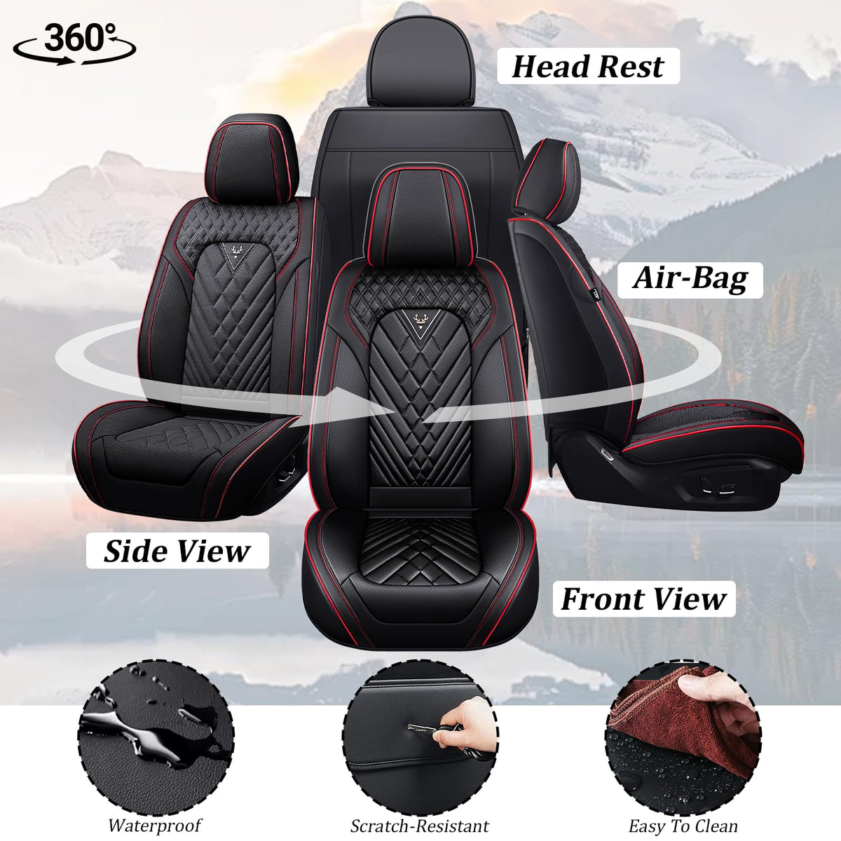 Waterproof Nappa Leather Full Set Car Seat Covers E383084