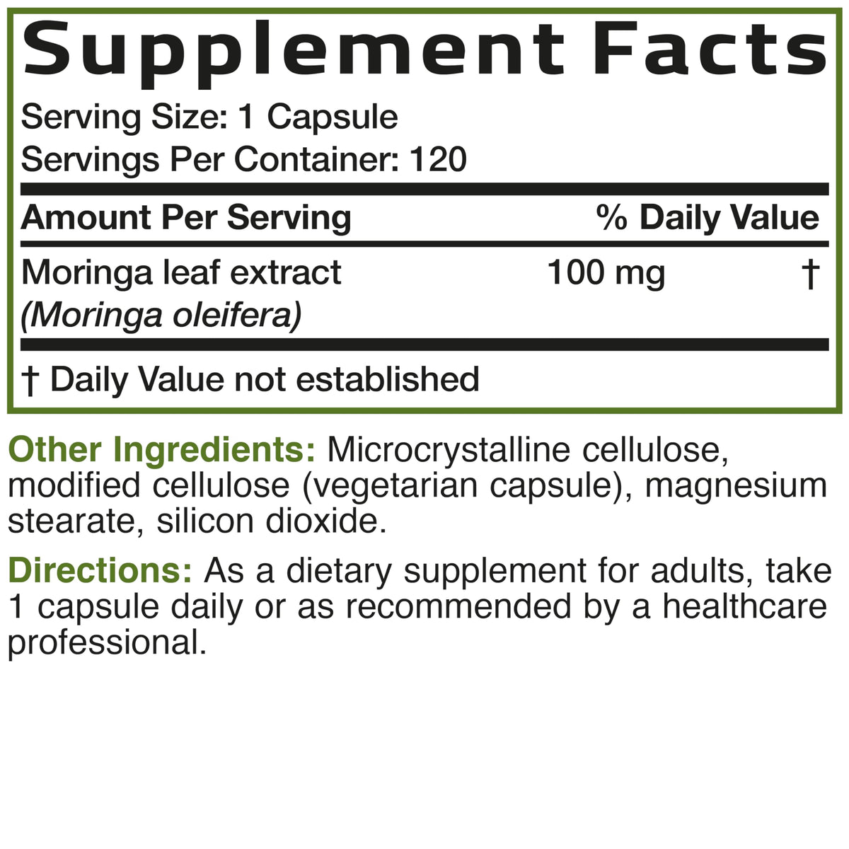 Moringa Oleifera 120 Count Capsules O48614