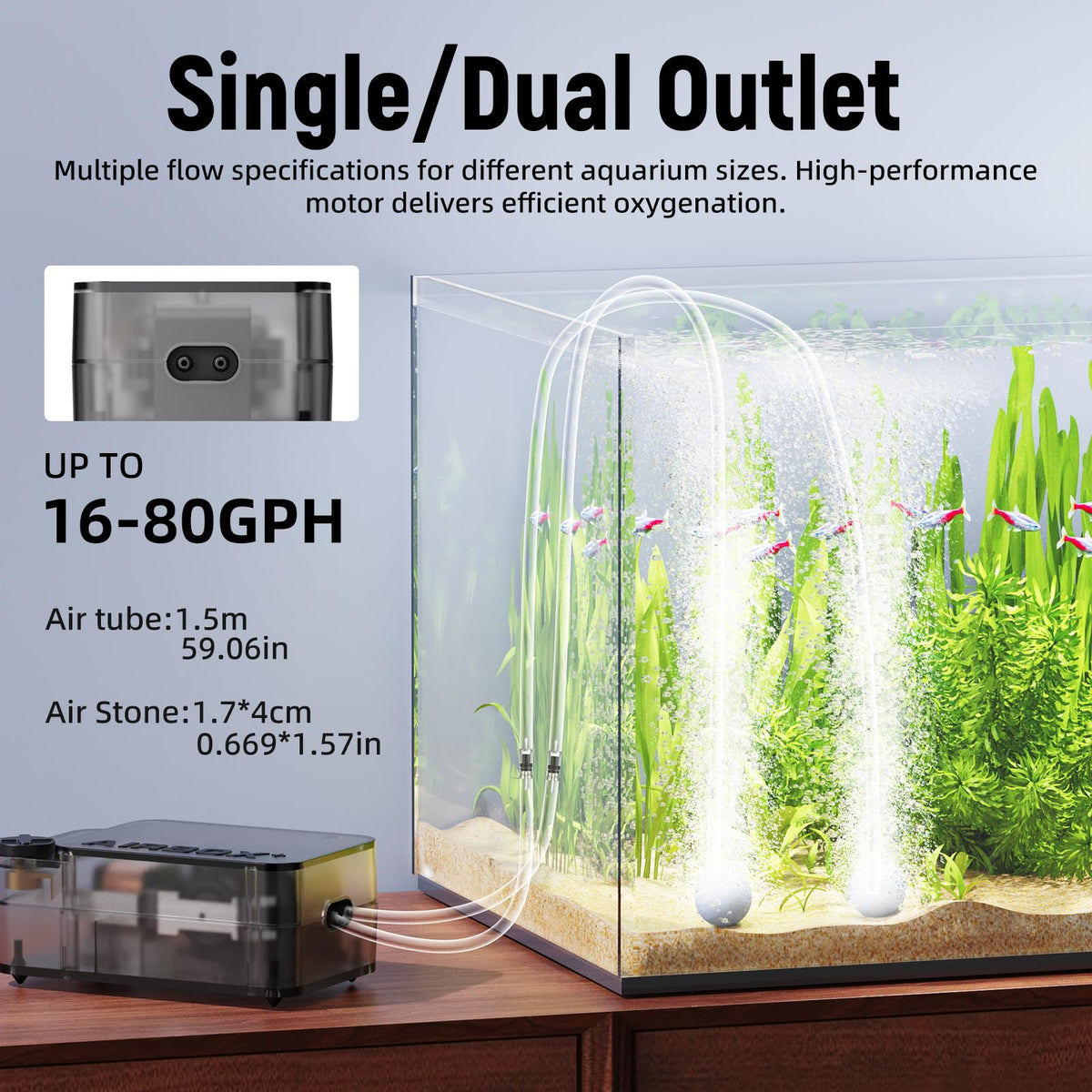 Aquarium Air Pump with Air Stone Bubbler Z11478