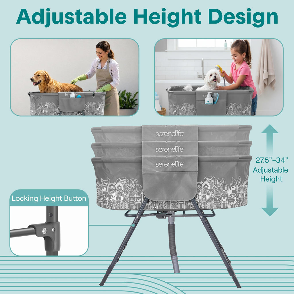 Foldable Dog Bath Tub with Drain Hose, 130 lb Capacity, Gray J5038