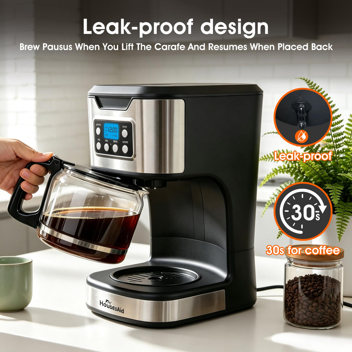 Black Stainless Steel Programmable Coffee Maker M99616