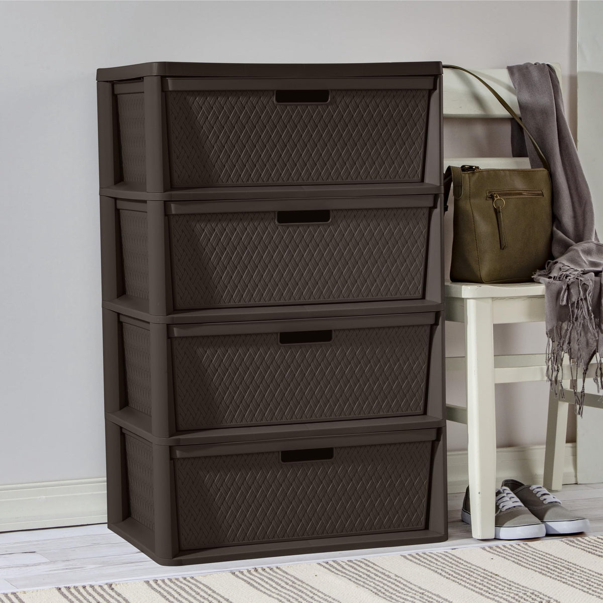 4 Drawer Plastic Storage Tower Brown F742