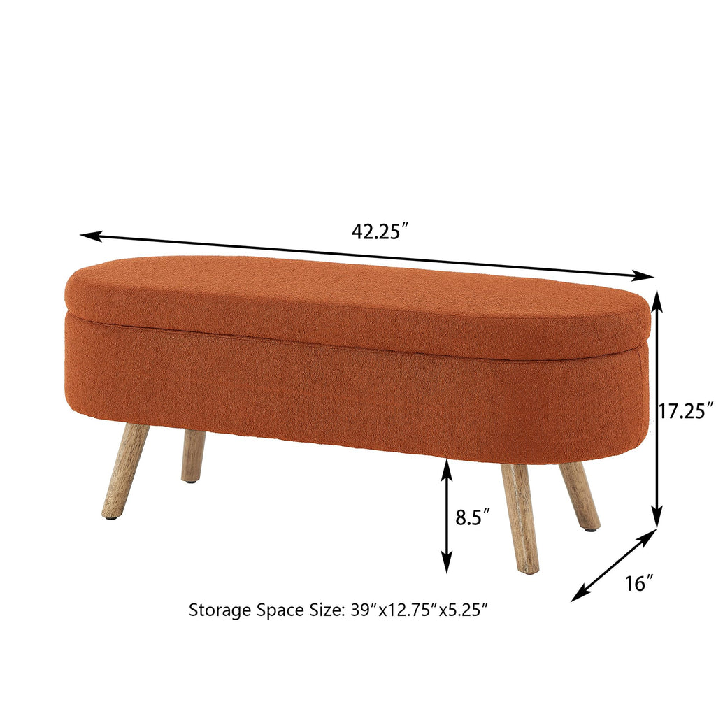42" Oval Boucle Tufted Storage Ottoman Bench with Solid Wood Legs O8347