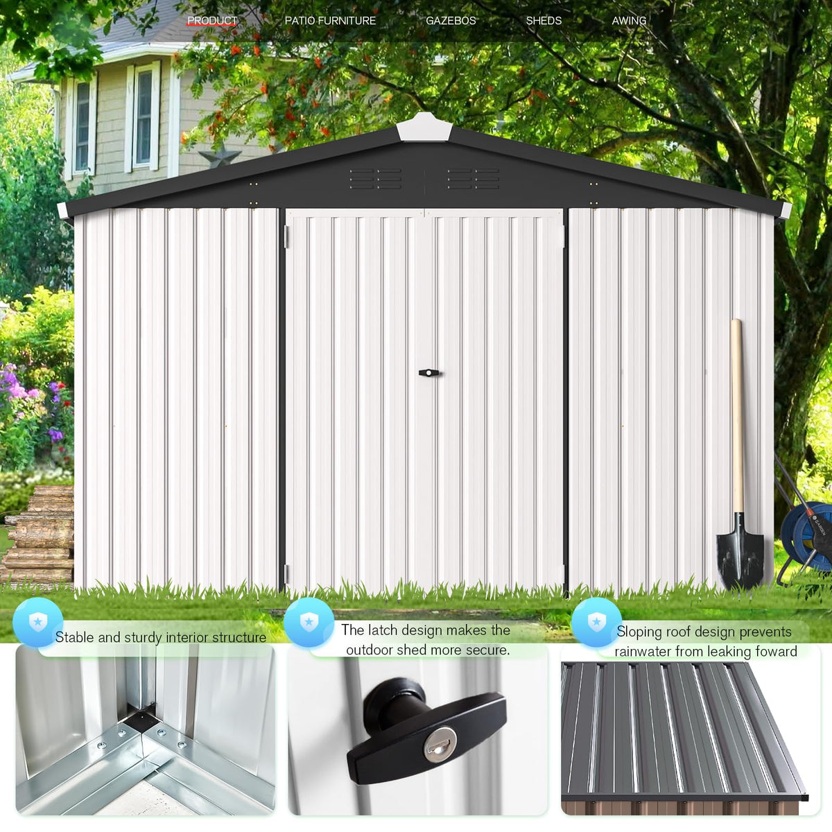10x14 White Metal Outdoor Storage Shed Q7571
