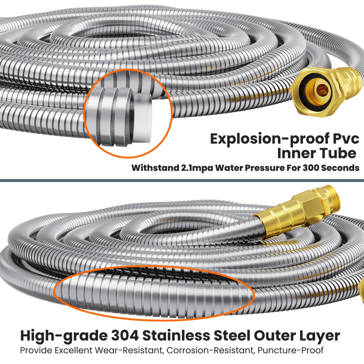 Garden Hose 100ft x 5/8" Stainless Steel V1978