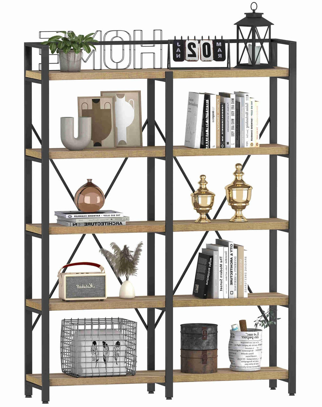 5 Tier Wood and Metal Bookshelf U11981