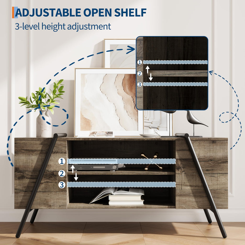 47 Inch TV Stand with Slanted Metal Legs and Adjustable Open Shelf T933