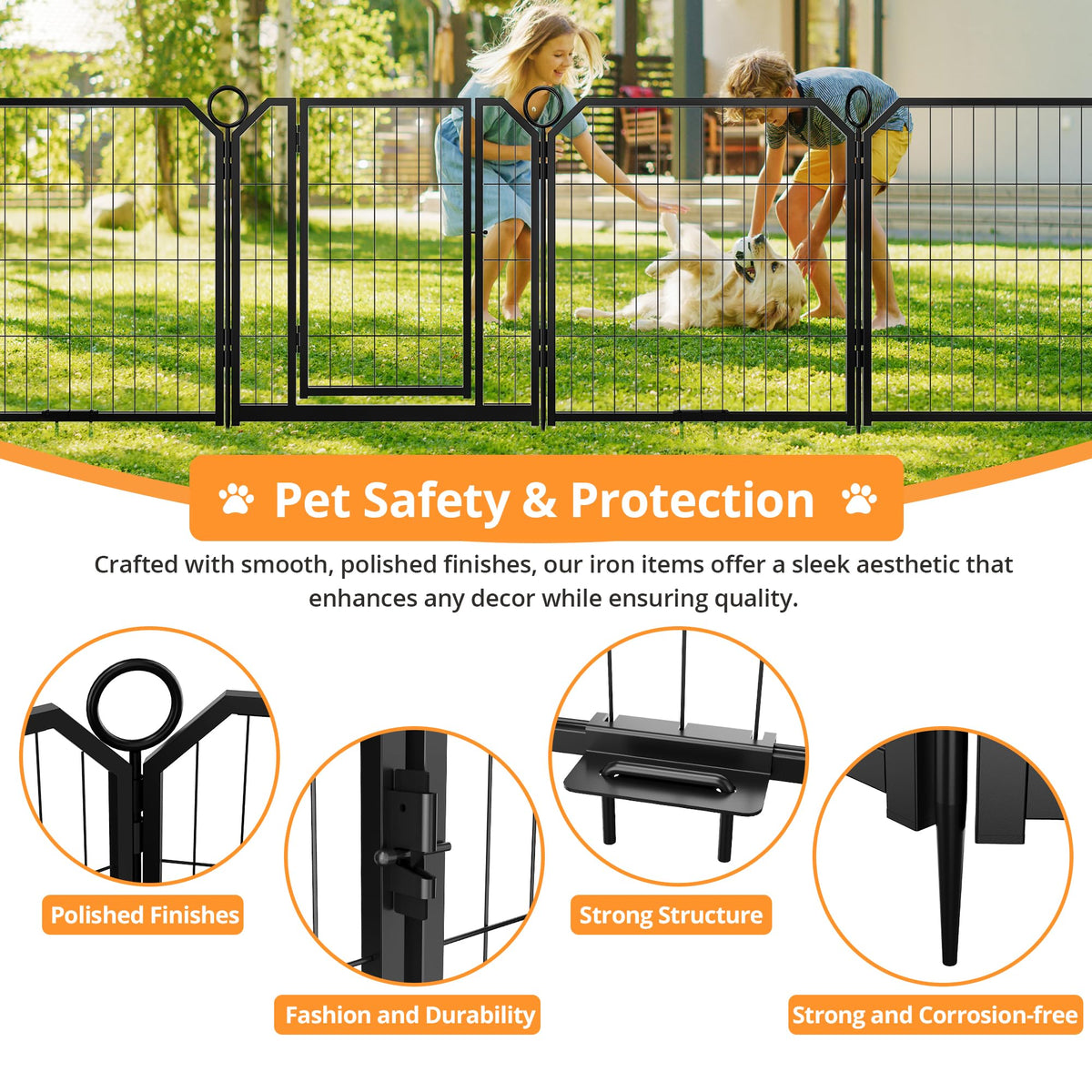 40 Inch 16-Panel Metal Dog Playpen with Door & Stakes Z679