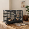 42 inch Heavy Duty Metal Dog Crate with Removable Tray and Wheels N44905