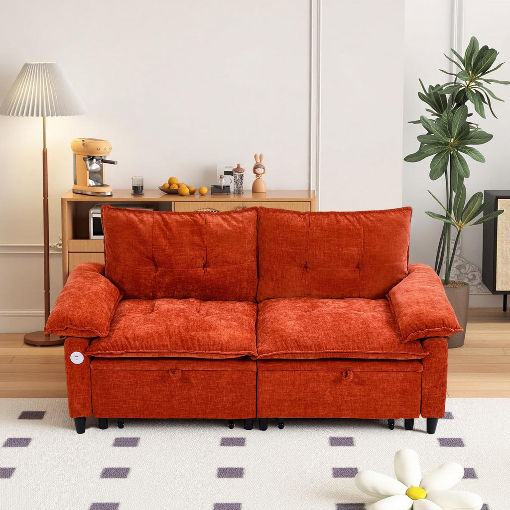 Orange Velvet Sleeper Sofa I9815