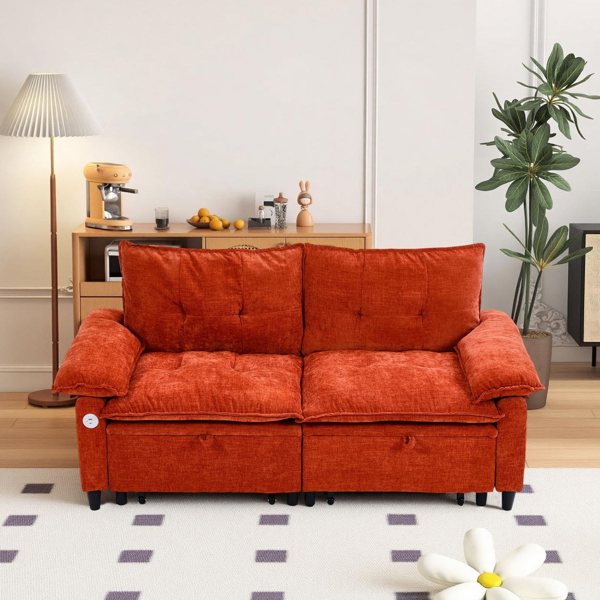 Orange Velvet Sleeper Sofa I9815