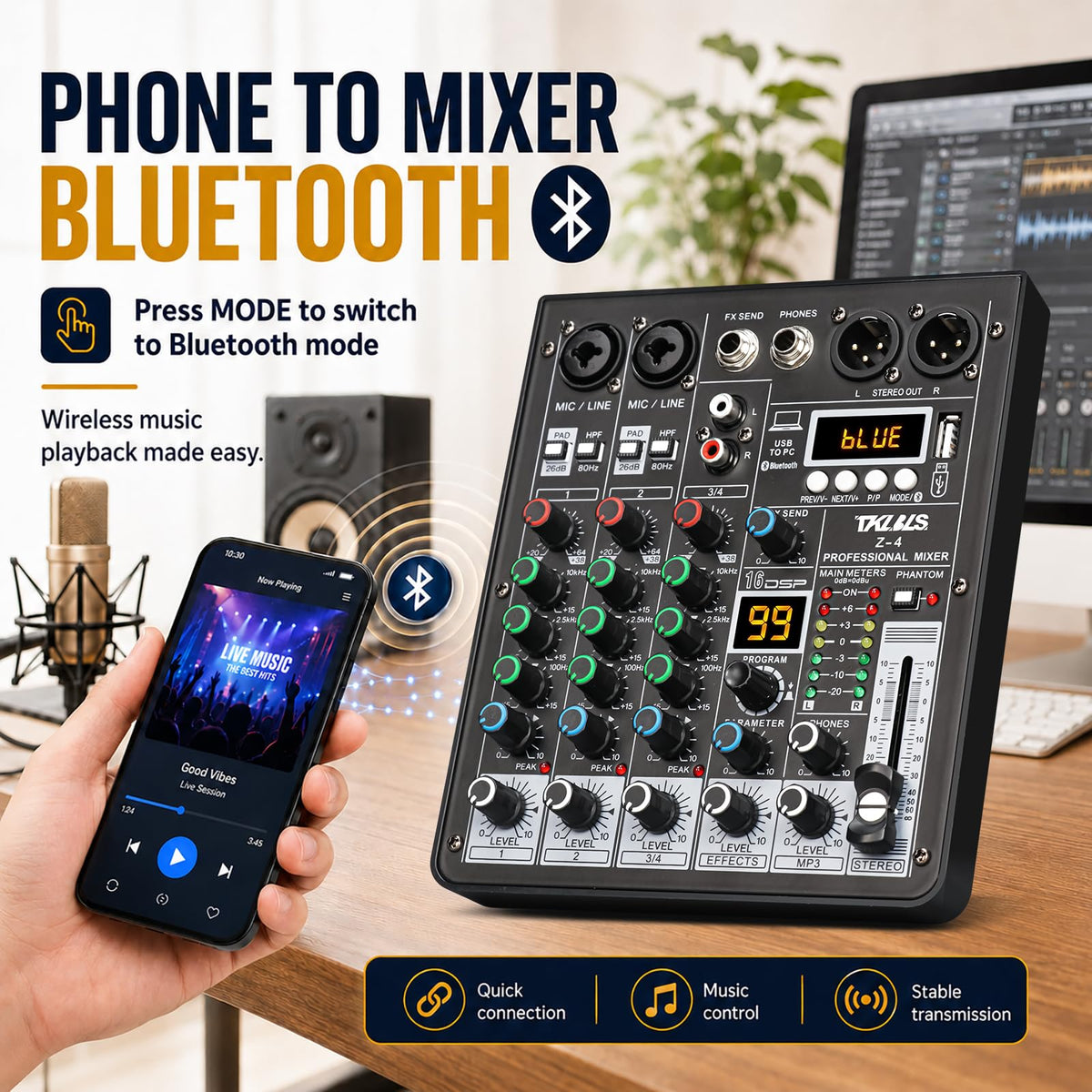 4 Channel Podcast Audio Mixer with 99 DSP Effects M718003