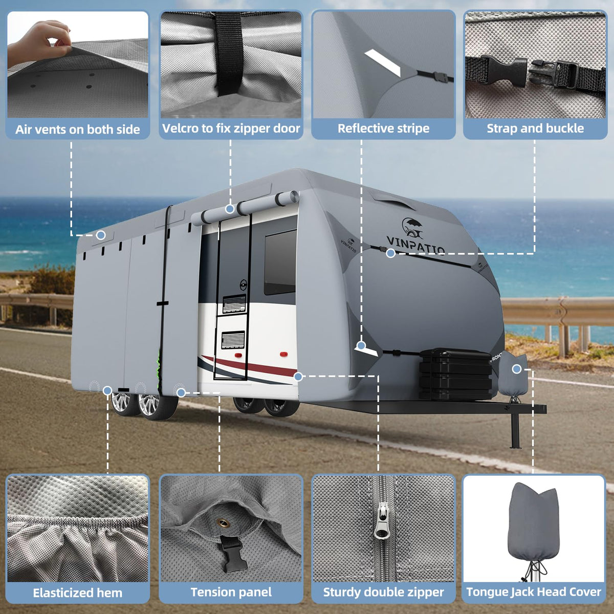 7 Layers Heavy Duty RV Trailer Cover Fits 14'-16' J70398