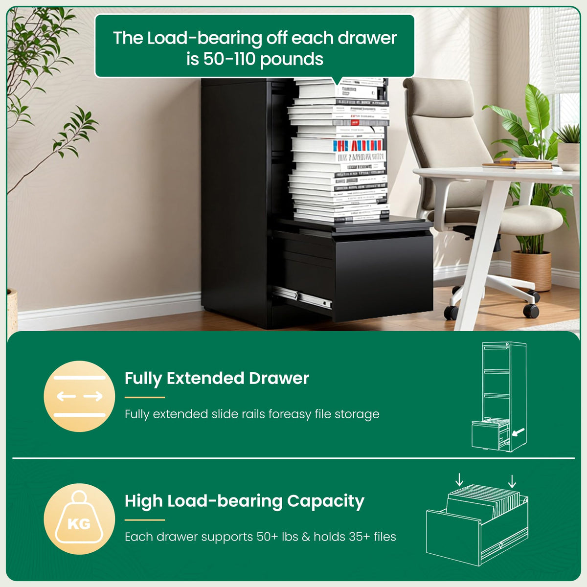 Black 4 Drawer Metal File Cabinet with Lock D16161