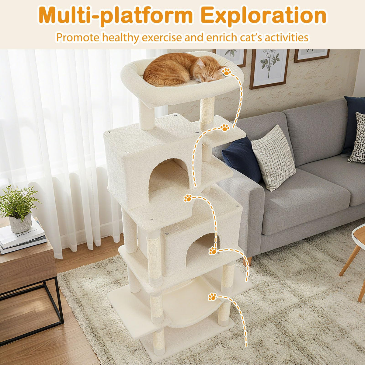 70 Inch Multi-Level Cat Tree with Sisal Scratching Posts and Condos Y50259