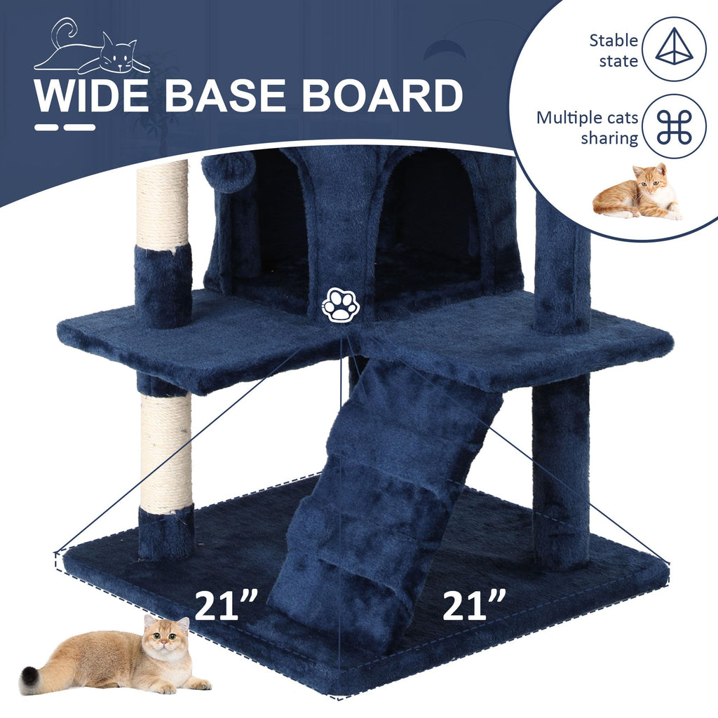 70 Inch Navy Blue Multi-Level Cat Tree with Scratching Posts H8404