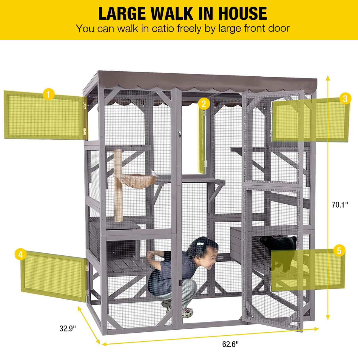 Outdoor Catio Cat Enclosure with 7 Platforms Grey Z238792