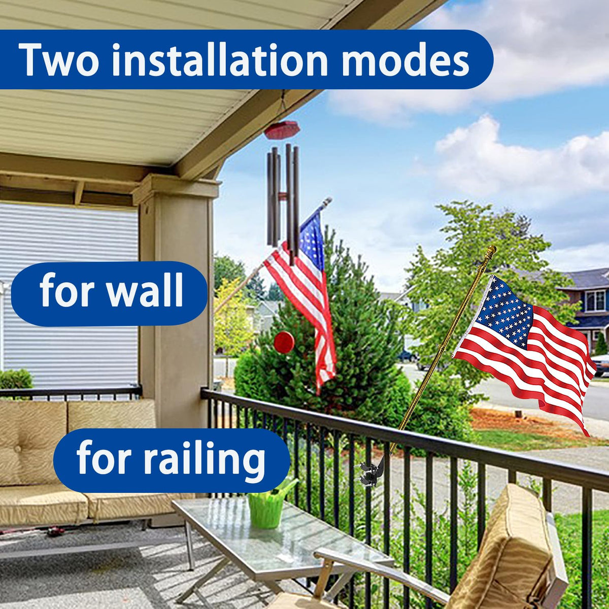 Flagpole Mount for Balcony Railing, Round and Square Railing, Black W460