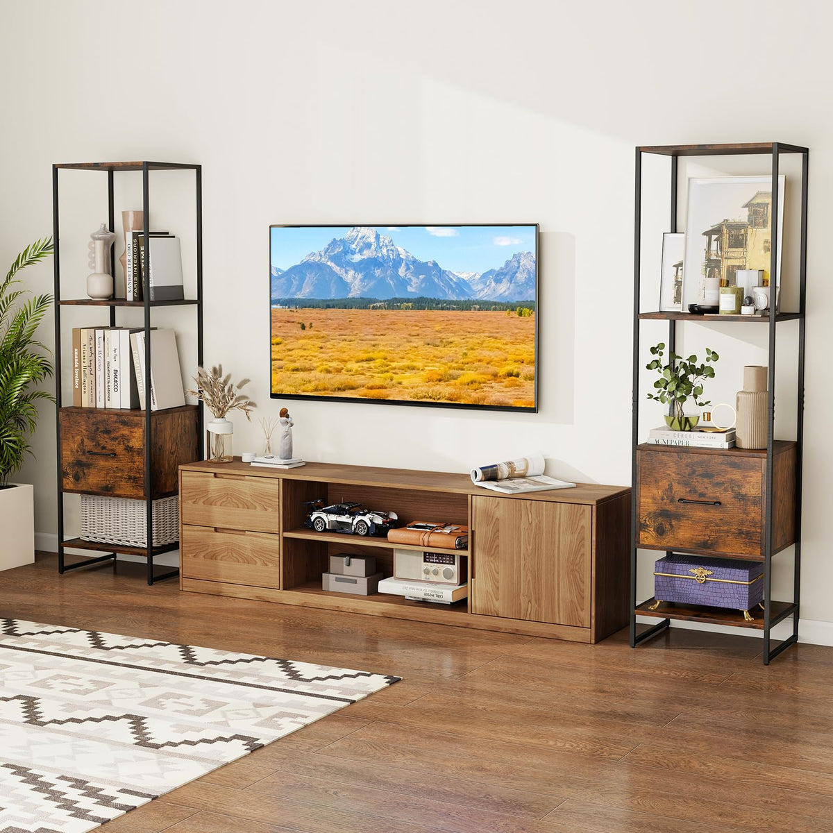 5-Tier Bookshelf with Drawer Narrow Bookcase S246680