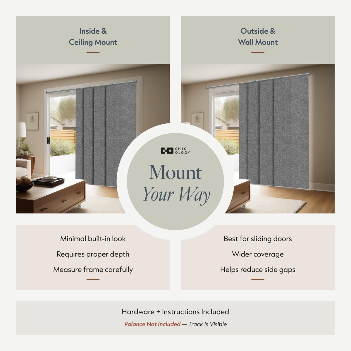 Grey Cordless Sliding Door Panel Track Blinds X6961