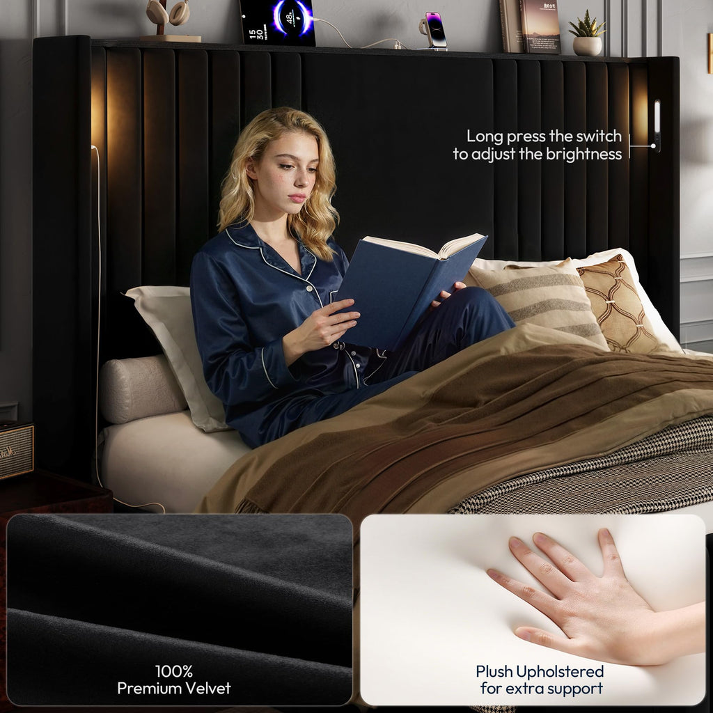 Queen Size Platform Bed Frame with Reading Lights J1907