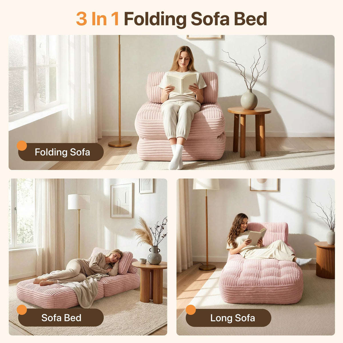 Pink Folding Sofa Bed O48991
