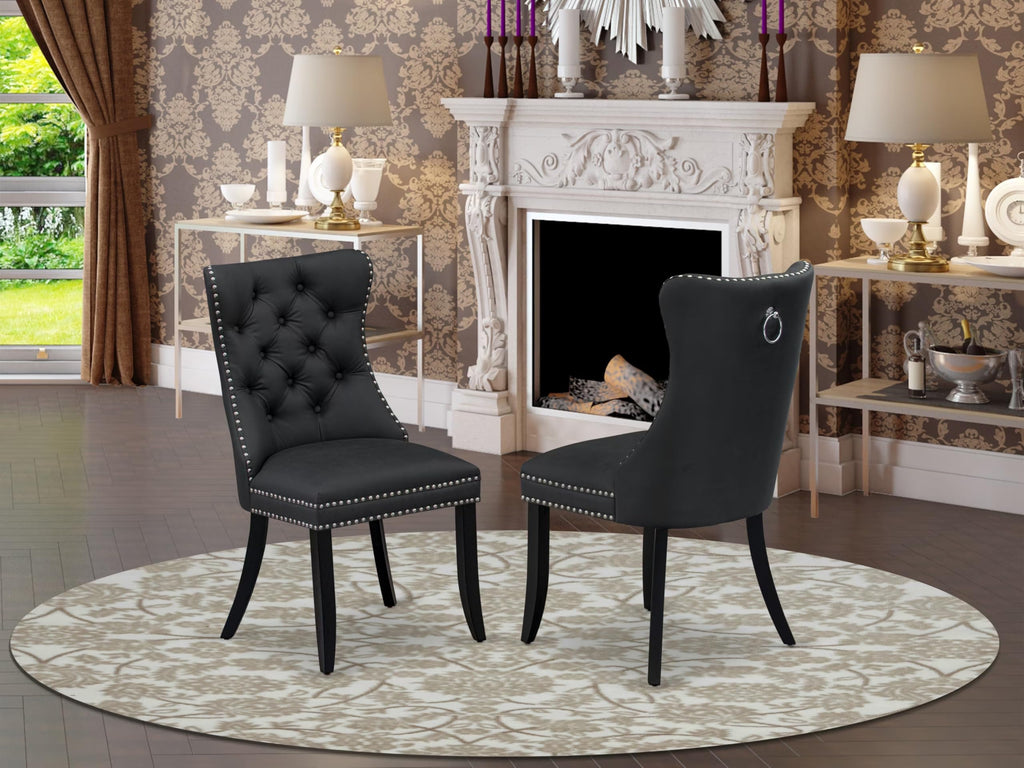 Button Tufted Dark Gray Polyester Fabric Upholstered Dining Chairs, Set of 2 Q853100