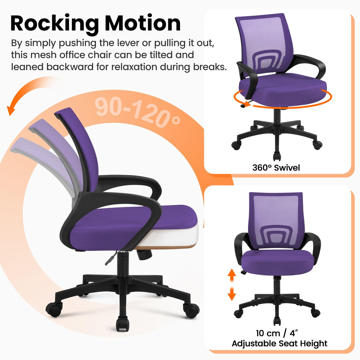 Purple Adjustable Swivel Mesh Office Chair B54582