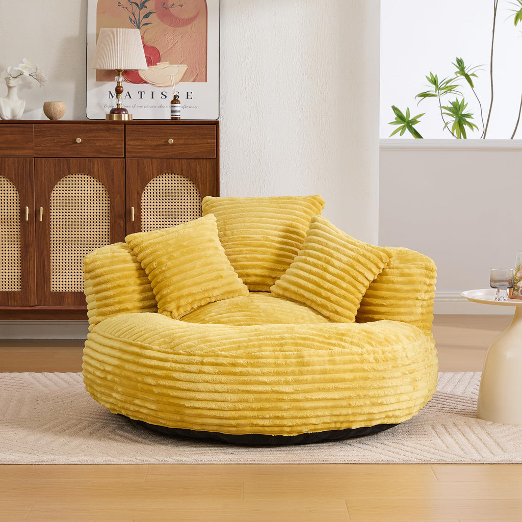 43" Mustard Yellow Corduroy Beanbag Sofa with Memory Foam W64432