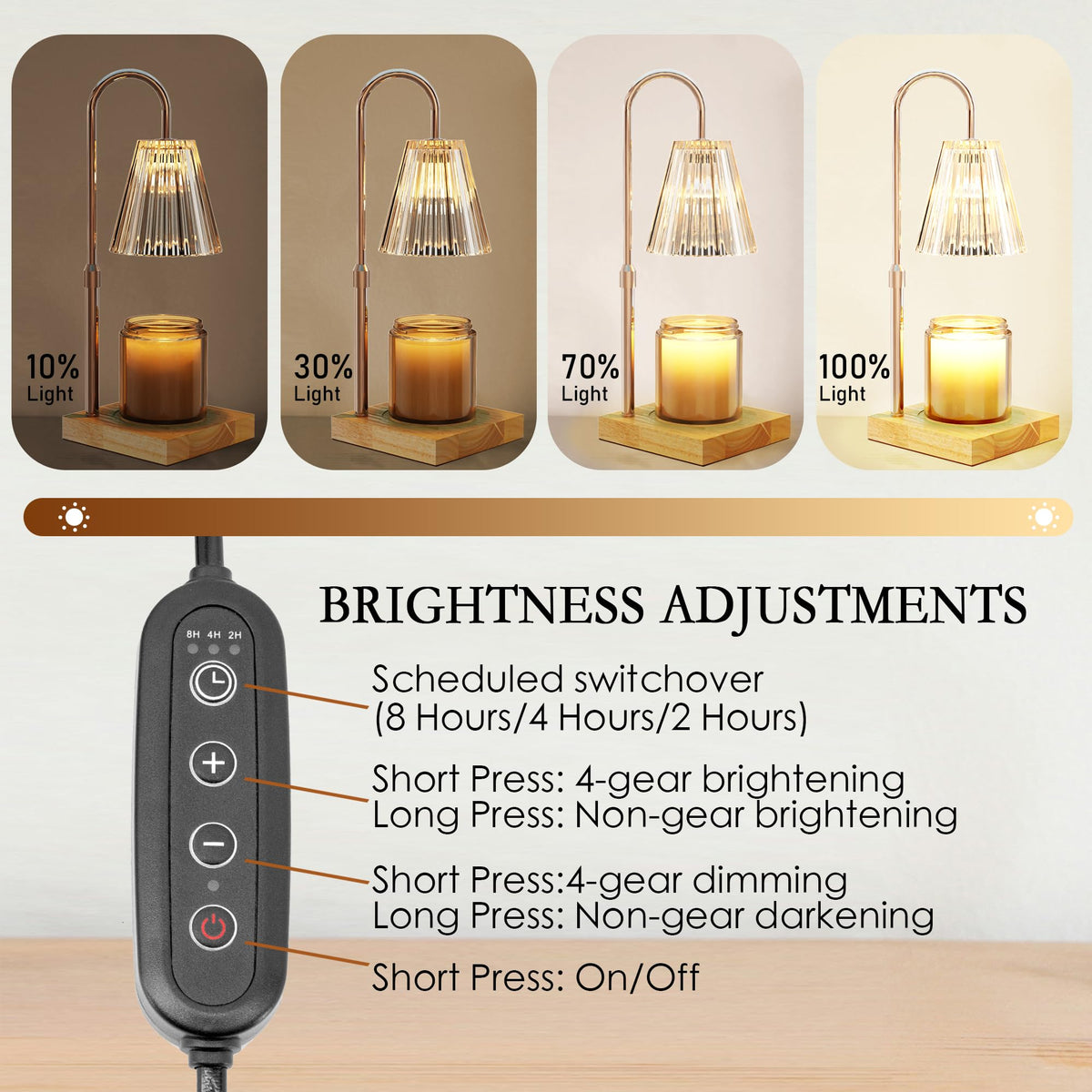 Candle Warmer Lamp with 2 Bulbs, Dimmable, Timer, Adjustable Height N6656
