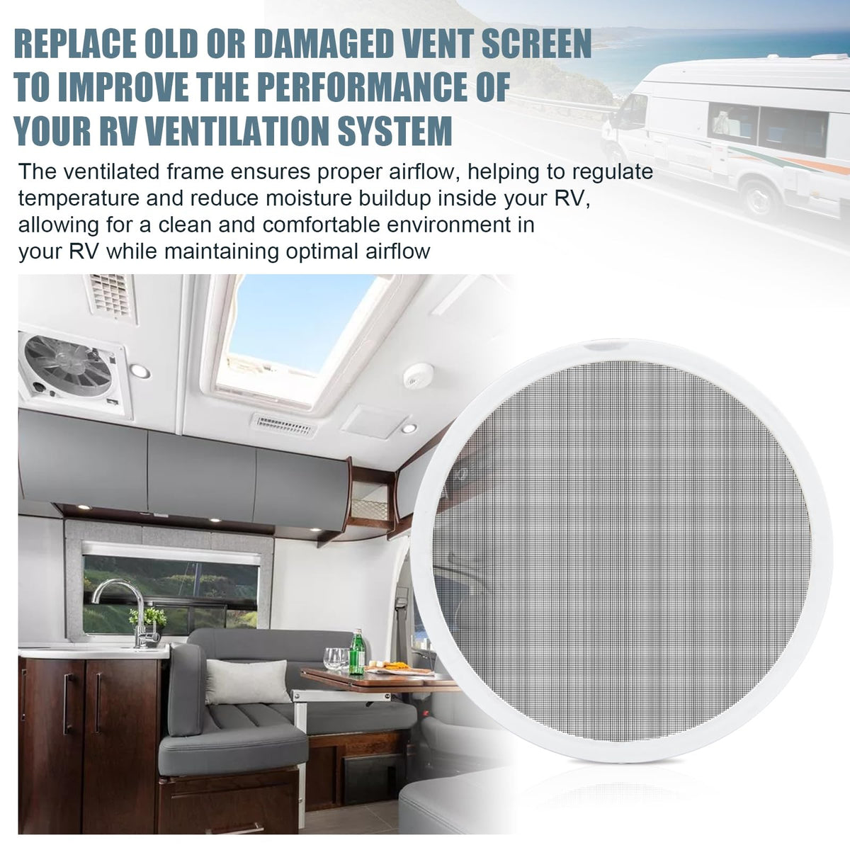 White 2PCS RV Vent Screen Roof Fan Frame Parts W404733