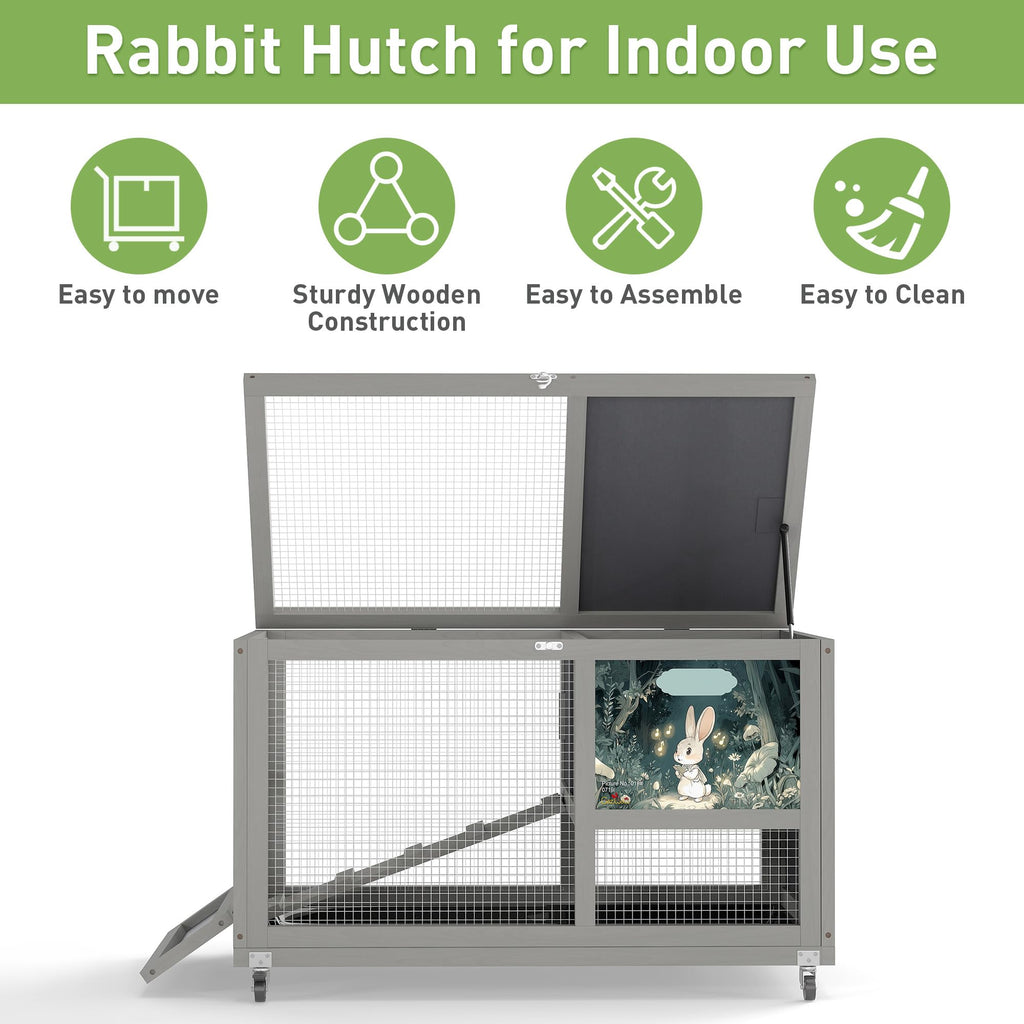 36.5" Two-Level Wooden Rabbit Hutch with Casters & Ramp S200