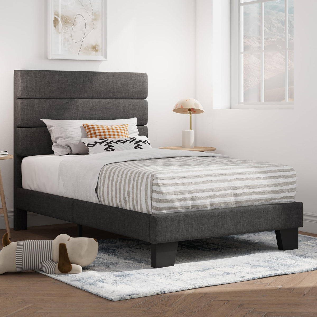 Twin Platform Bed Frame with Upholstered Fabric Headboard G196809