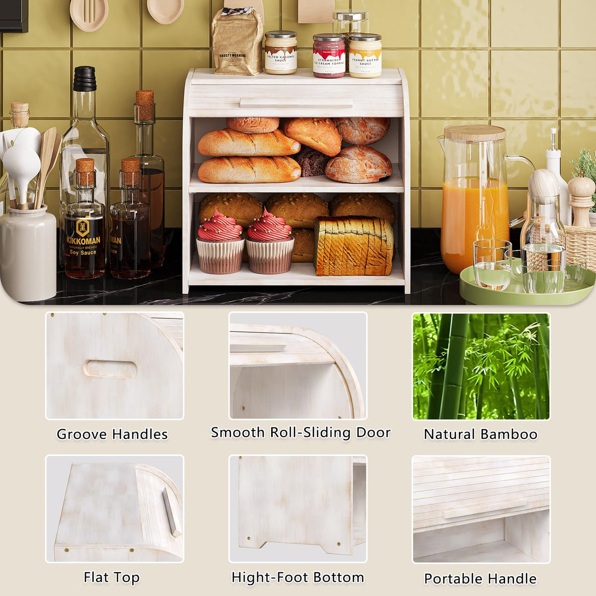 Bamboo Roll Top Bread Box J5711