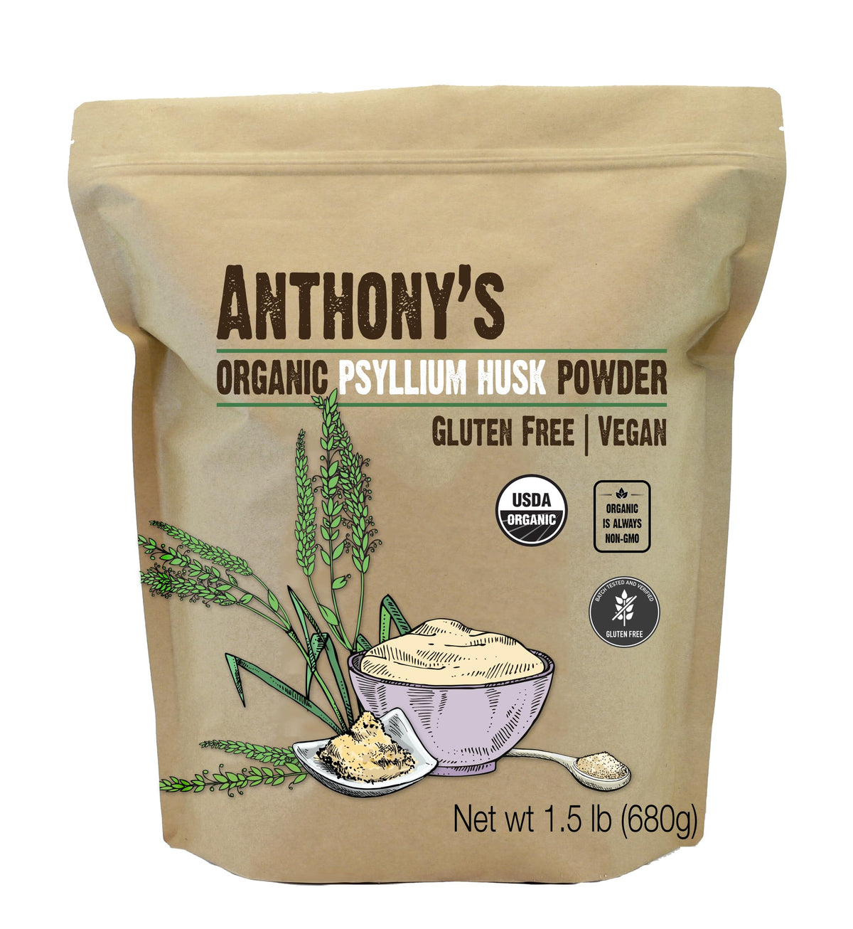 Organic Psyllium Husk Powder, 1.5 lb, Gluten Free, Non GMO Q21024