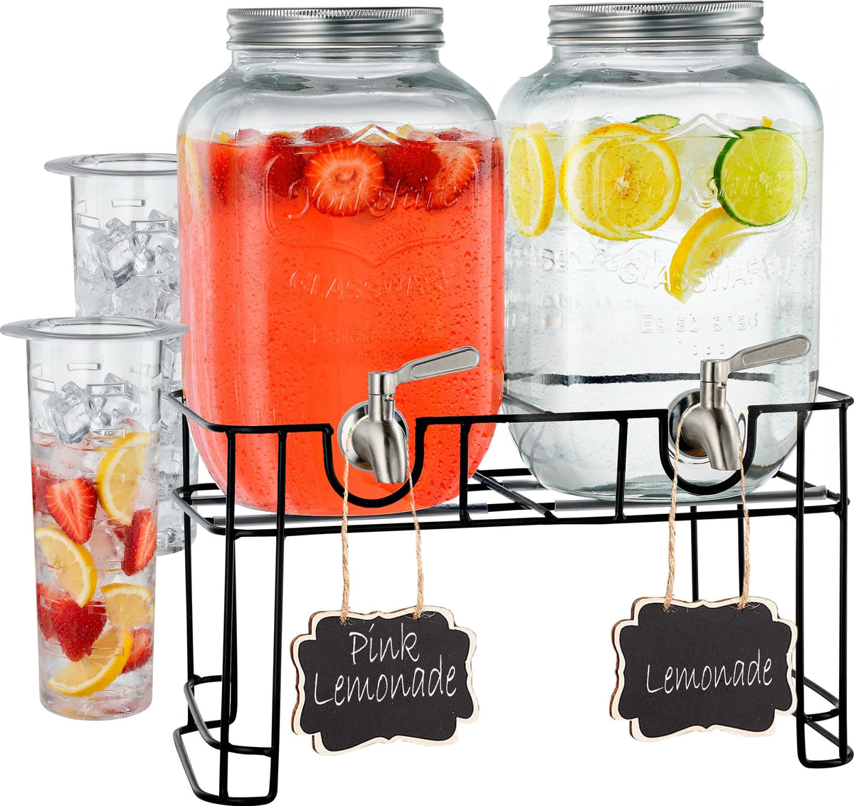 Glass Drink Dispenser with Stand, 1 Gallon, 2-Pack G90575