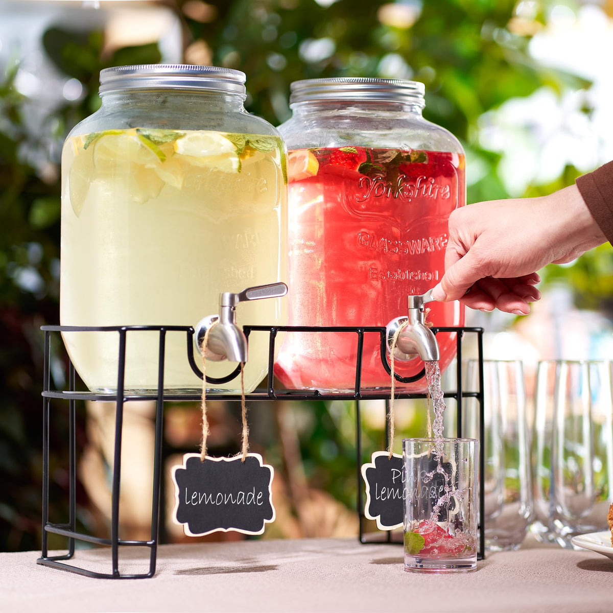 Glass Drink Dispenser with Stand, 1 Gallon, 2-Pack G90575