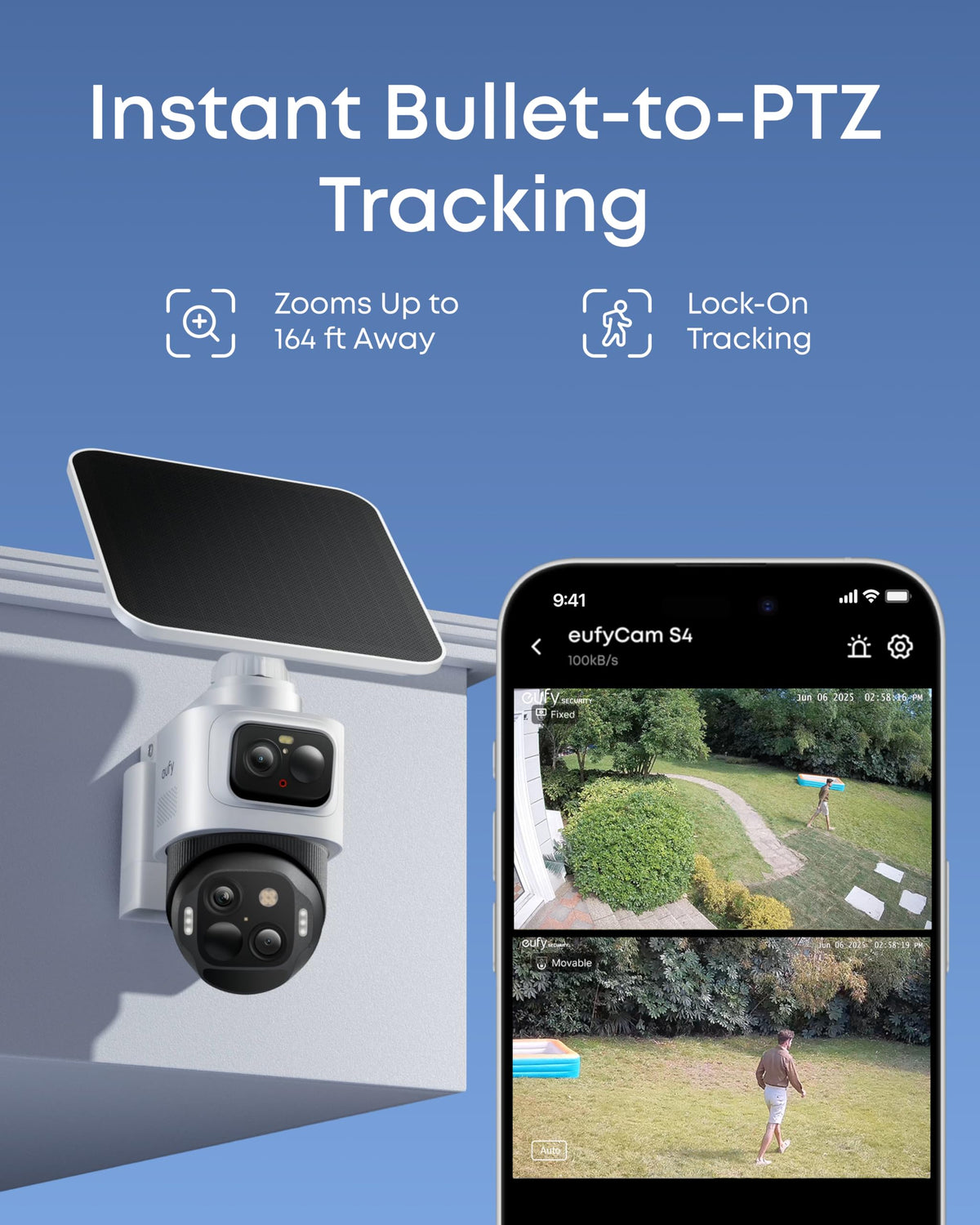 4K Solar 3-Lens PTZ Security Camera 4-Cam Kit N7468