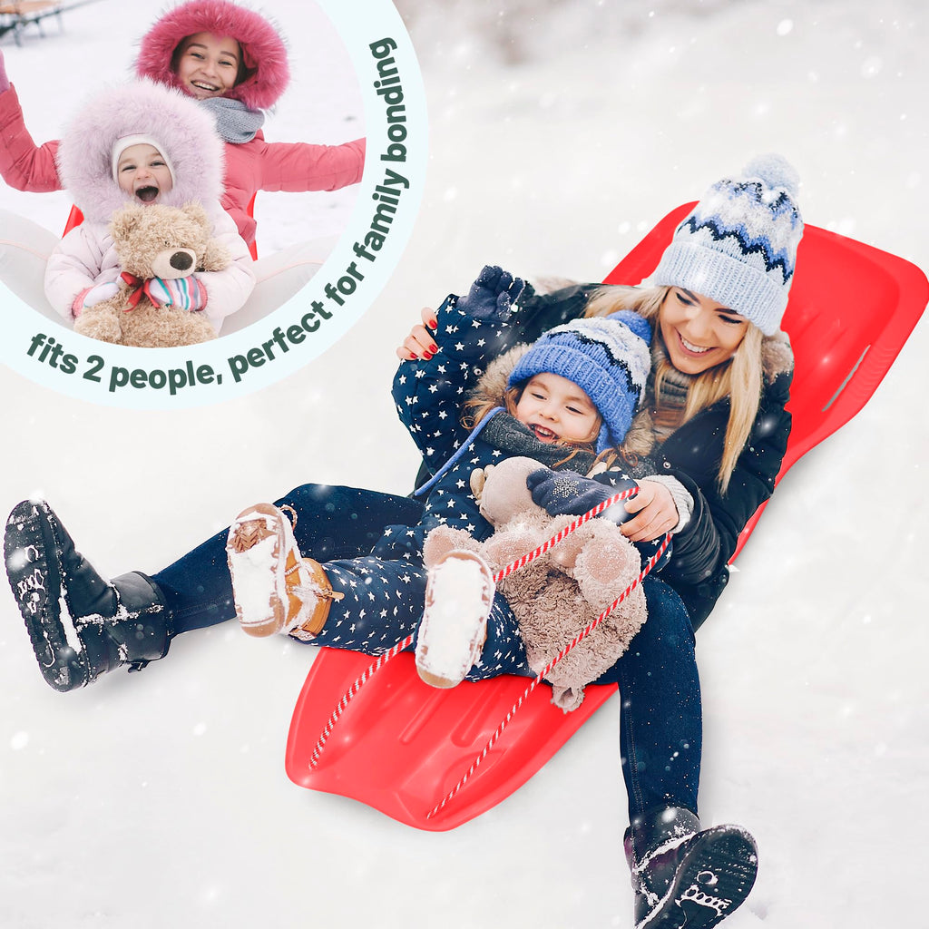 Plastic Toboggan Snow Sled with Pull Rope and Handles N45490