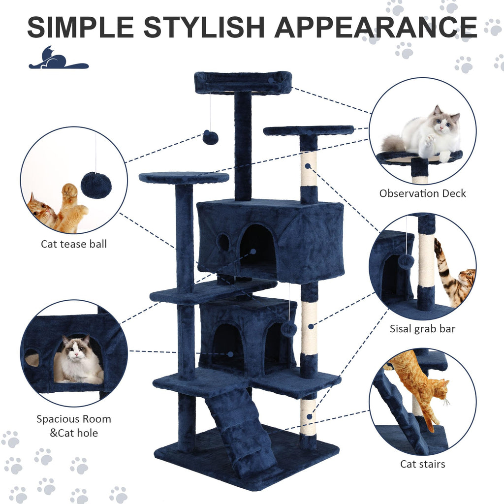 70 Inch Navy Blue Multi-Level Cat Tree with Scratching Posts H8404