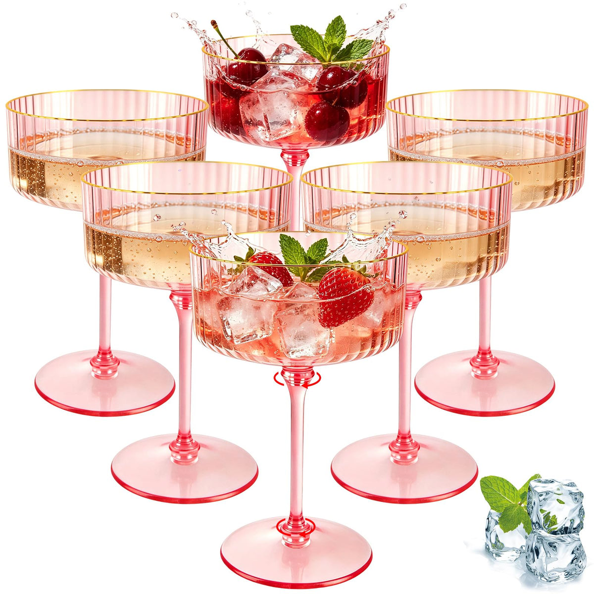 Pink 6 Pcs 10 Oz Plastic Martini Glasses R778158